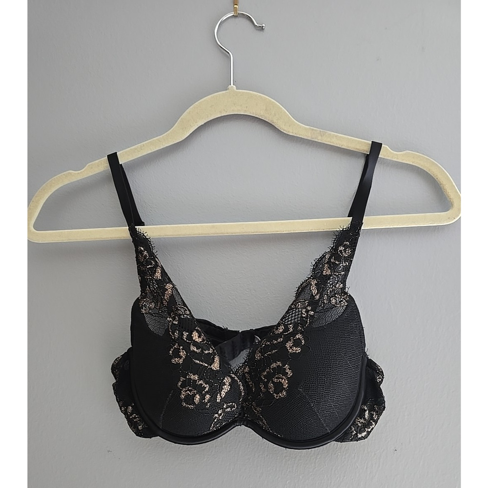 Ambrielle Black Floral Lace Full Coverage Underwire Push Up‎ Bra Size 34B
